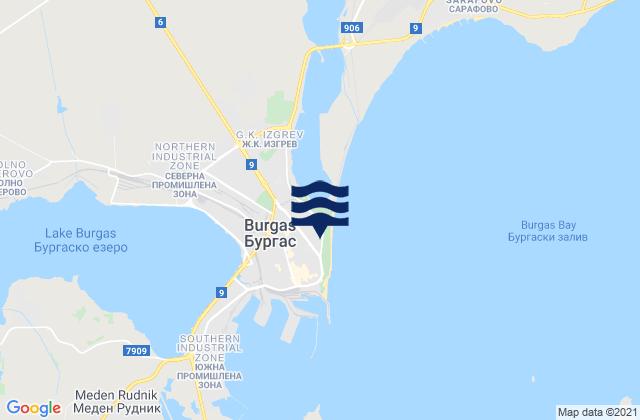 Mappa delle maree di Burgas, Bulgaria