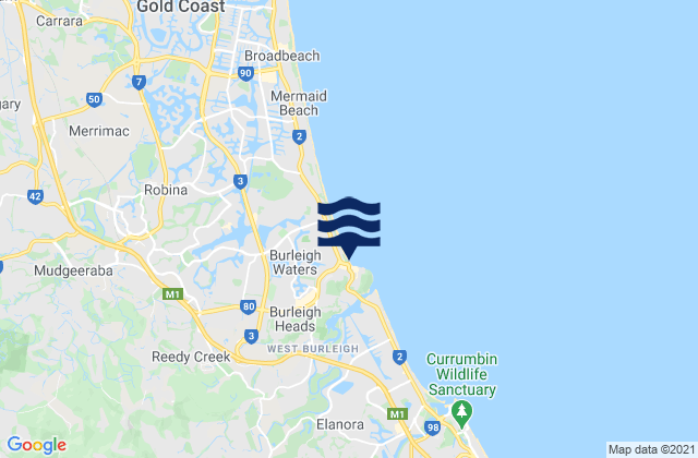 Mappa delle maree di Burleigh Beach, Australia