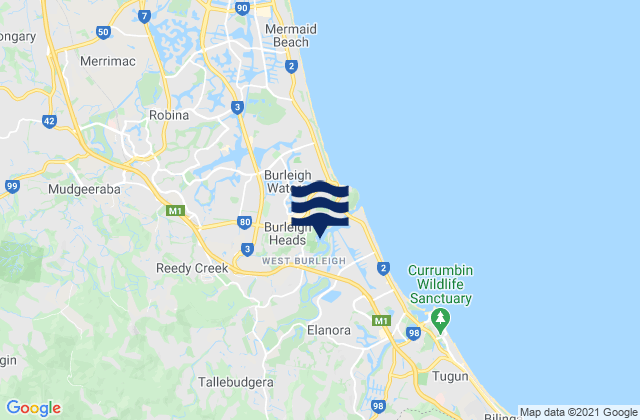 Mappa delle maree di Burleigh Heads, Australia