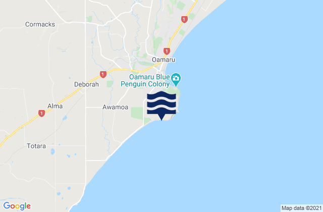 Mappa delle maree di Bushy Beach, New Zealand