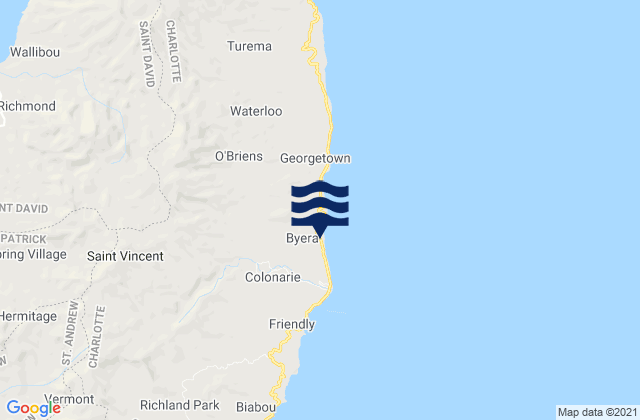 Mappa delle maree di Byera Village, Saint Vincent and the Grenadines