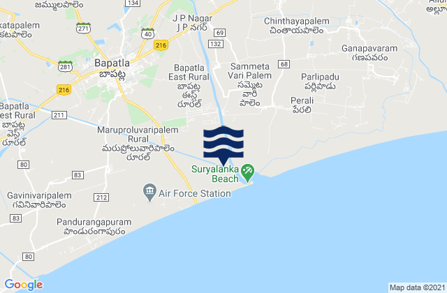 Mappa delle maree di Bāpatla, India