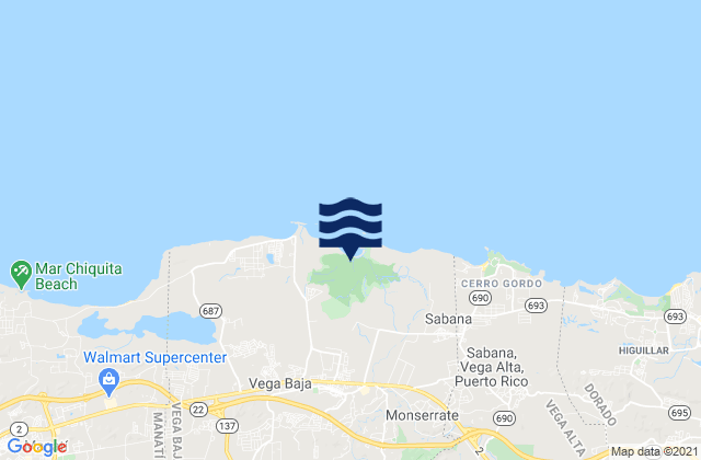 Mappa delle maree di Cabo Caribe Barrio, Puerto Rico