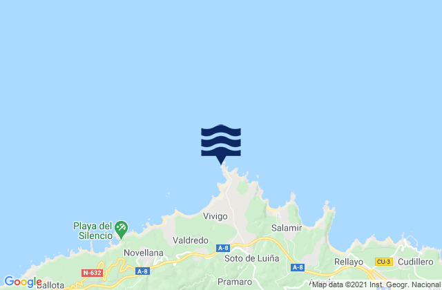Mappa delle maree di Cabo Vidio, Spain