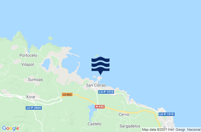 Mappa delle maree di Cabo de San Cibrao, Spain