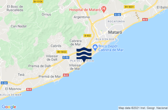 Mappa delle maree di Cabrera de Mar, Spain