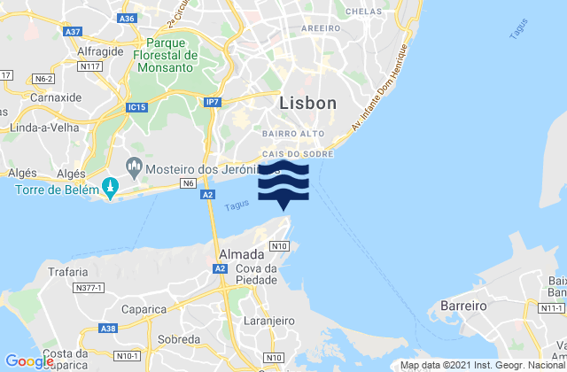 Mappa delle maree di Cacilhas, Portugal
