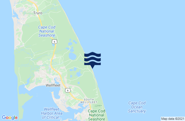 Mappa delle maree di Cahoon Hollow Beach Cape Cod National Seashore Wellfleet, United States