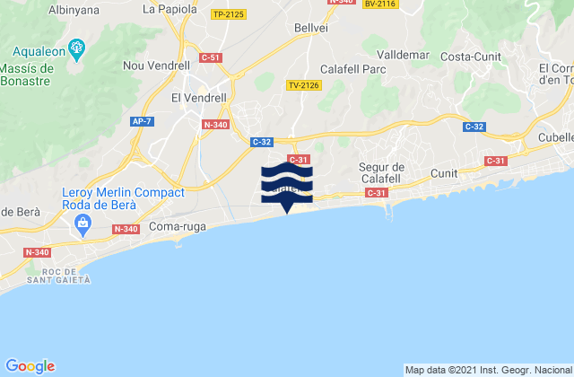 Mappa delle maree di Calafell, Spain
