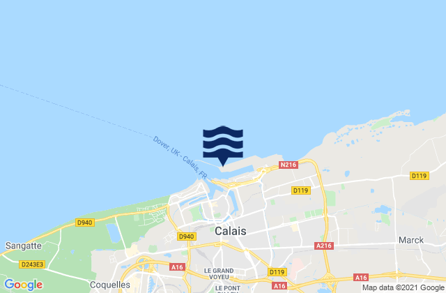 Mappa delle maree di Calais, France