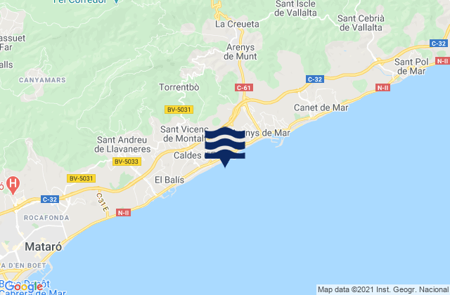 Mappa delle maree di Caldes d'Estrac, Spain