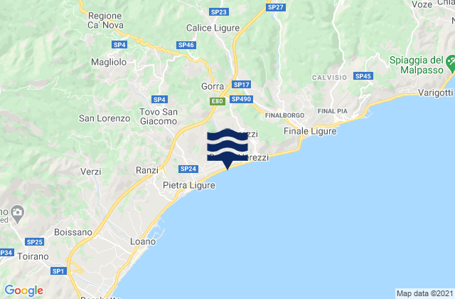 Mappa delle maree di Calice Ligure, Italy