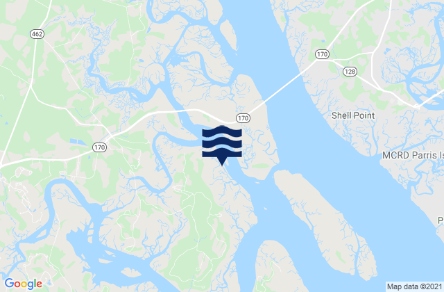 Mappa delle maree di Callawassie Island Bridge Colleton River, United States