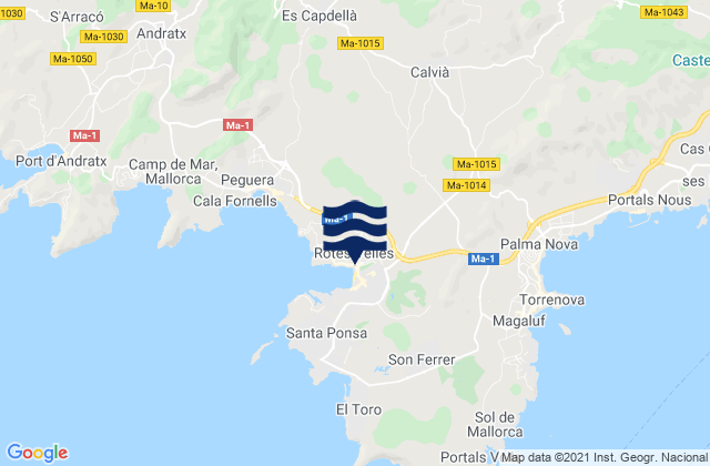 Mappa delle maree di Calvià, Spain