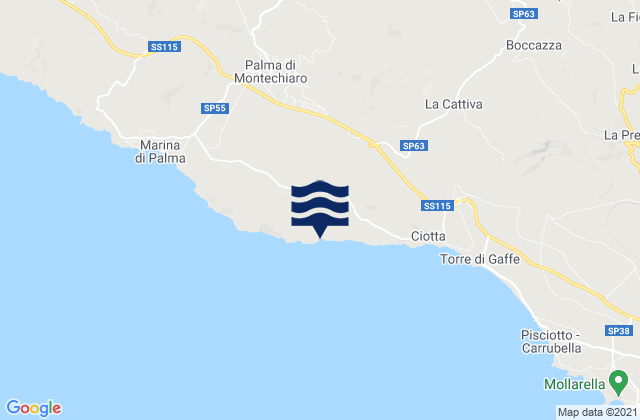 Mappa delle maree di Camastra, Italy