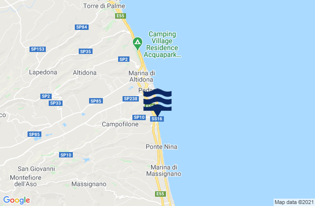 Mappa delle maree di Campofilone, Italy