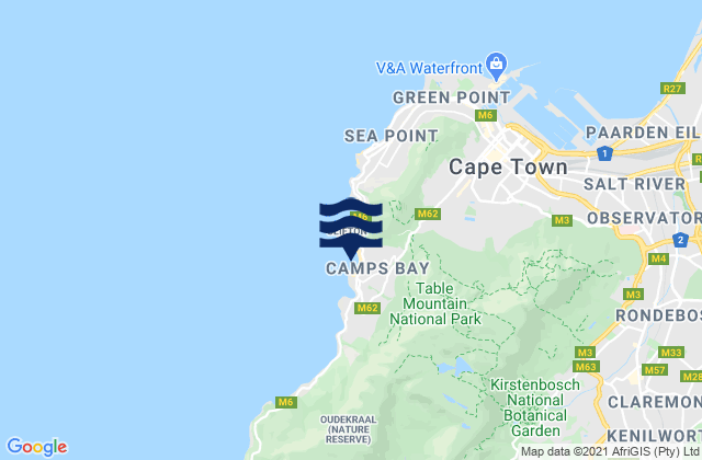 Mappa delle maree di Camps Bay, South Africa