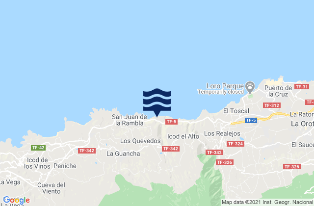 Mappa delle maree di Canarias, Spain