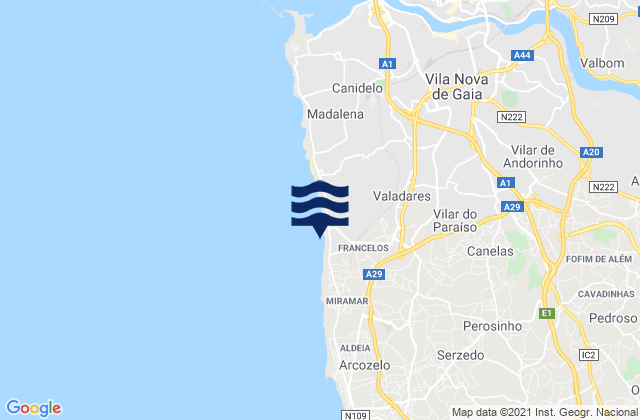 Mappa delle maree di Canelas, Portugal