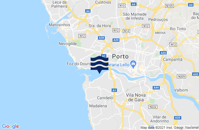 Mappa delle maree di Canidelo, Portugal