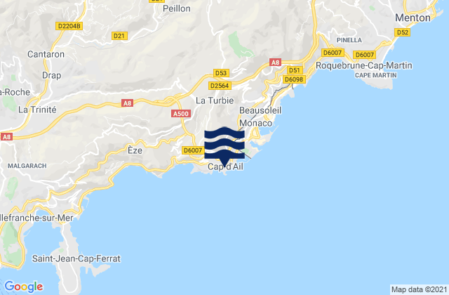 Mappa delle maree di Cap-d'Ail, France