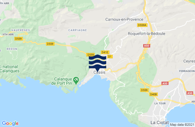 Mappa delle maree di Cap Rousset, France