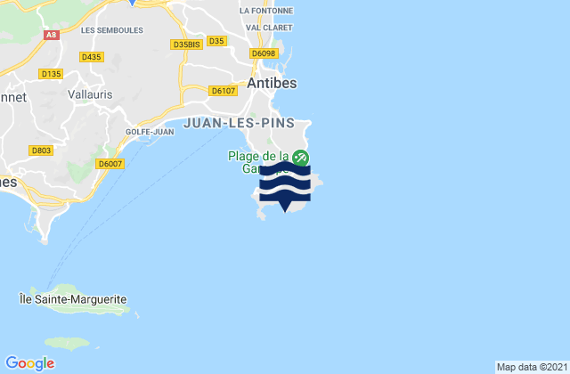 Mappa delle maree di Cap d'Antibes, France