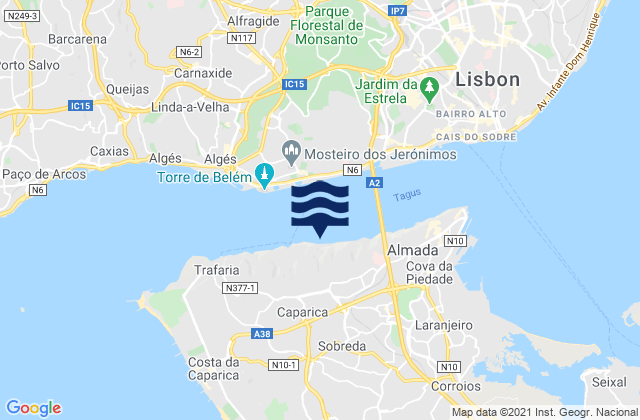 Mappa delle maree di Caparica, Portugal