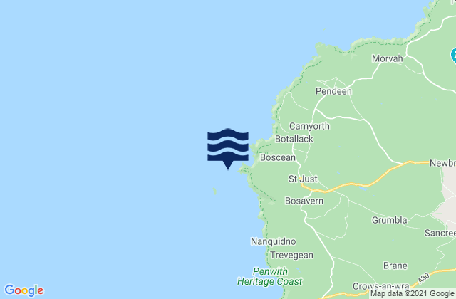 Mappa delle maree di Cape Cornwall, United Kingdom
