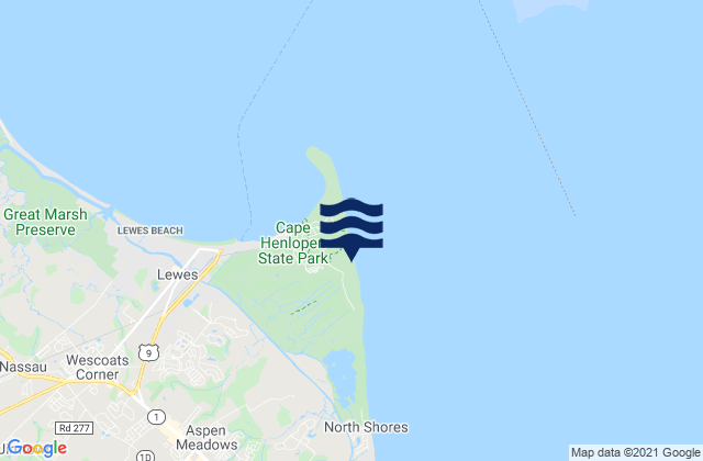 Mappa delle maree di Cape Henlopen Bay, United States