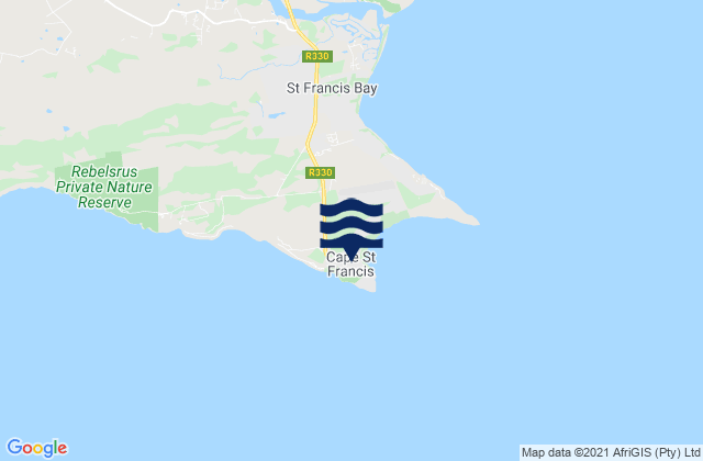 Mappa delle maree di Cape St Francis, South Africa