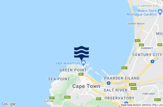 Mappa delle maree di Cape Town Table Bay, South Africa