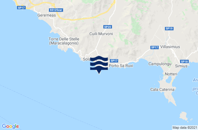Mappa delle maree di Capo Boi, Italy