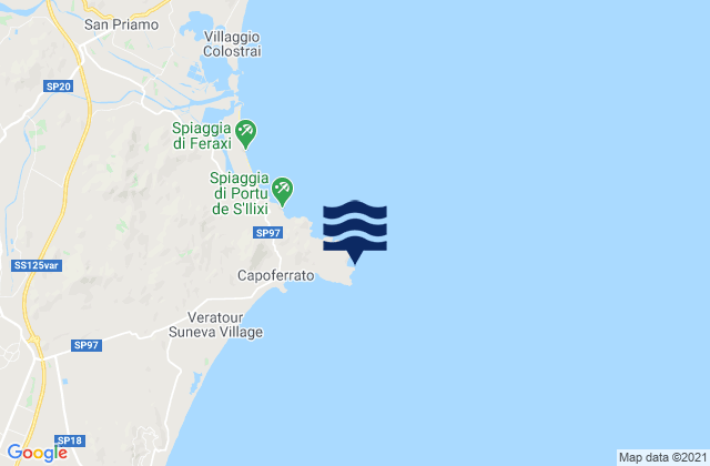 Mappa delle maree di Capo Ferrato, Italy