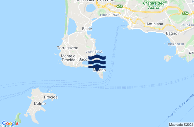 Mappa delle maree di Capo Miseno, Italy