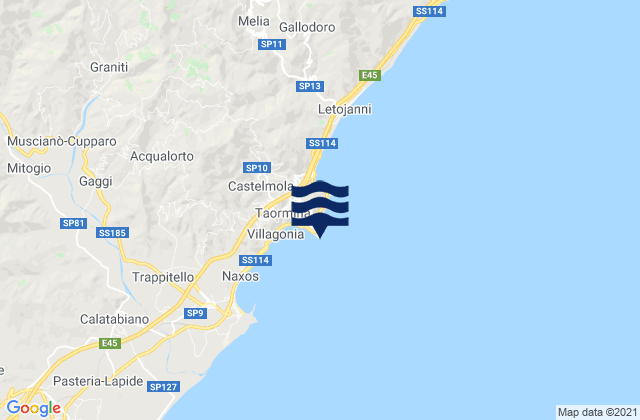 Mappa delle maree di Capo di Taormina, Italy