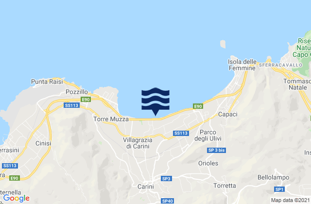 Mappa delle maree di Carini, Italy