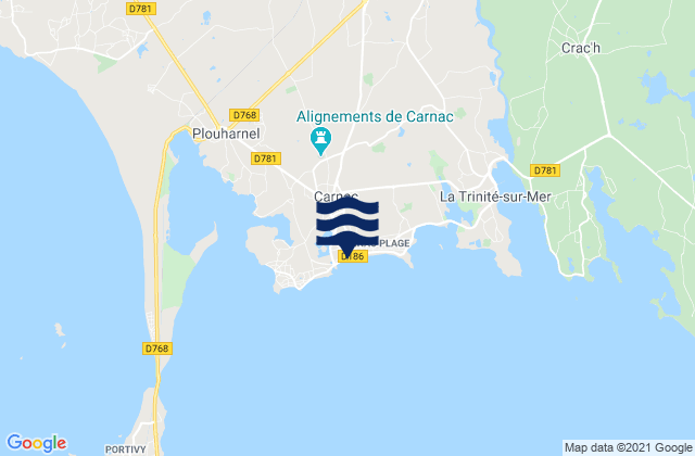 Mappa delle maree di Carnac, France