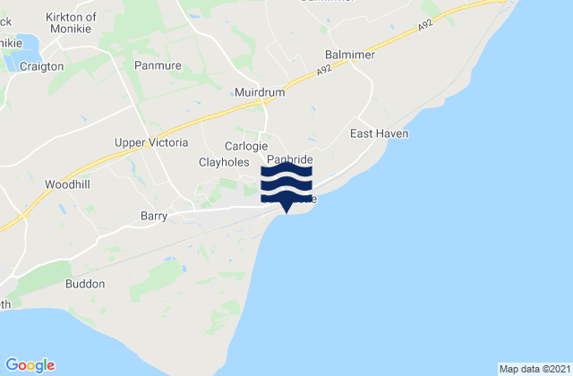 Mappa delle maree di Carnoustie, United Kingdom