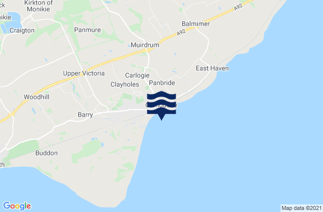 Mappa delle maree di Carnoustie Bay, United Kingdom