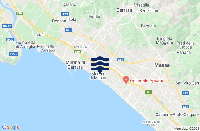 Mappa delle maree di Carrara, Italy