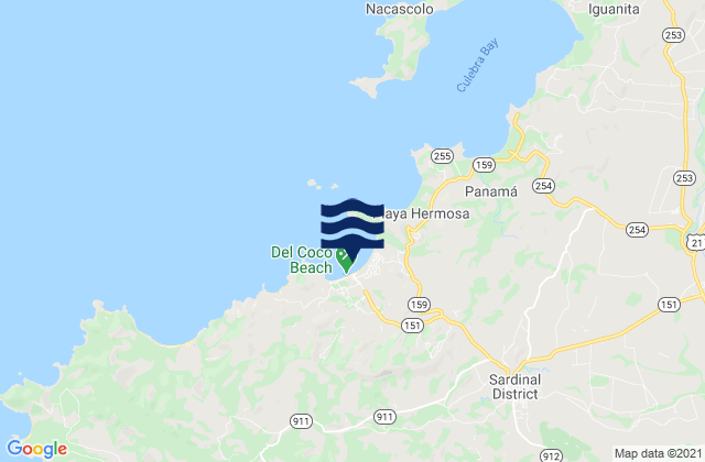 Mappa delle maree di Carrillo, Costa Rica