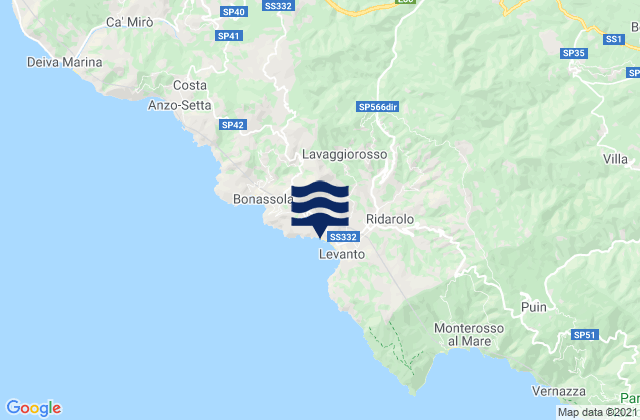 Mappa delle maree di Carrodano, Italy