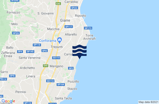 Mappa delle maree di Carruba, Italy