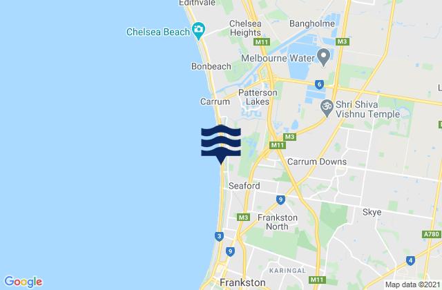 Mappa delle maree di Carrum Downs, Australia