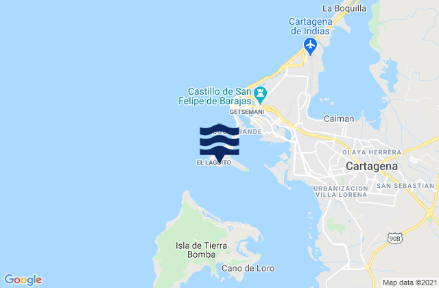 Mappa delle maree di Cartagena - Hilton, Colombia