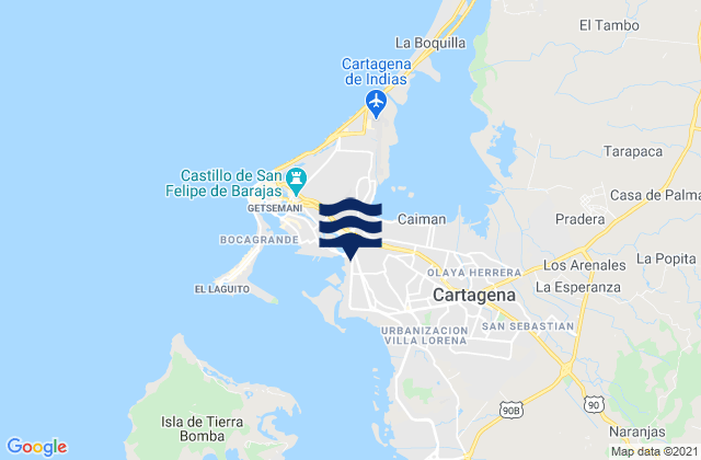 Mappa delle maree di Cartagena, Colombia