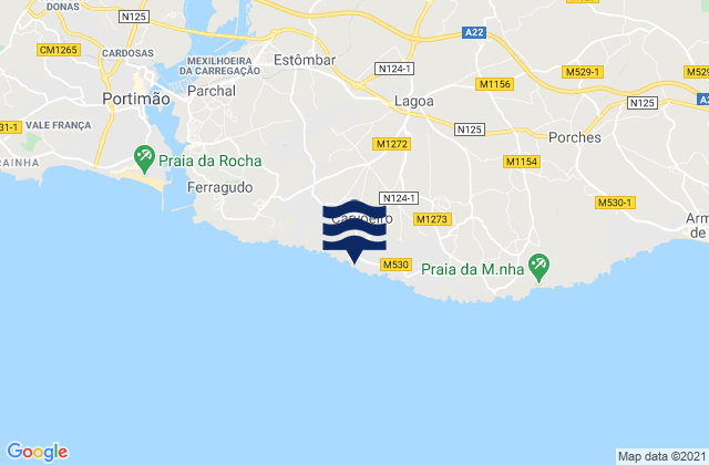 Mappa delle maree di Carvoeiro, Portugal