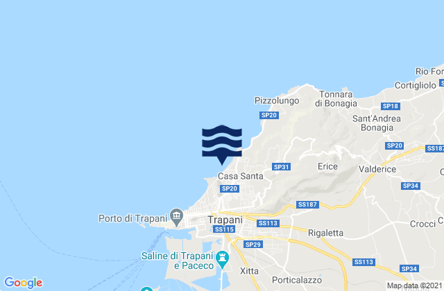Mappa delle maree di Casa Santa, Italy
