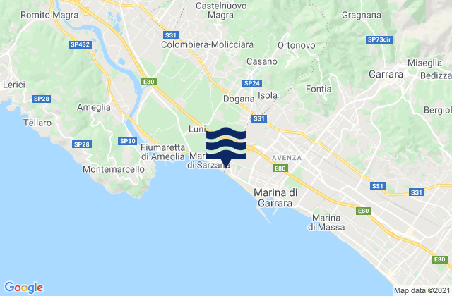 Mappa delle maree di Casano-Dogana-Isola, Italy